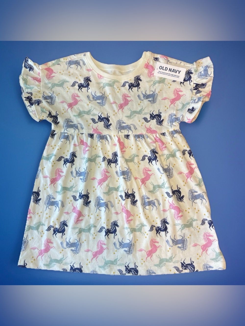 Old Navy Toddler Girls Unicorn Dress NWT 18-24 Months White Flutter Sleeve Knit